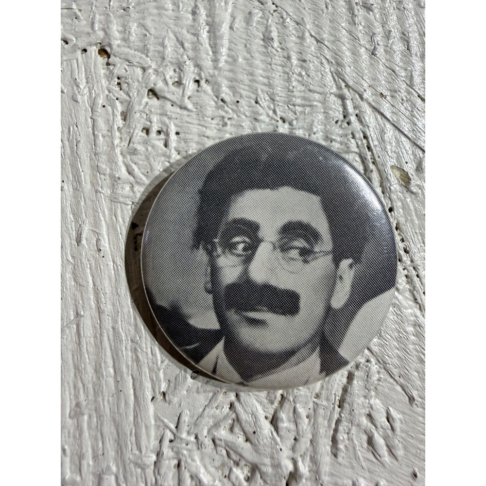Vintage Groucho Marx Pin OS Black White Comedian‎ Graphic Button